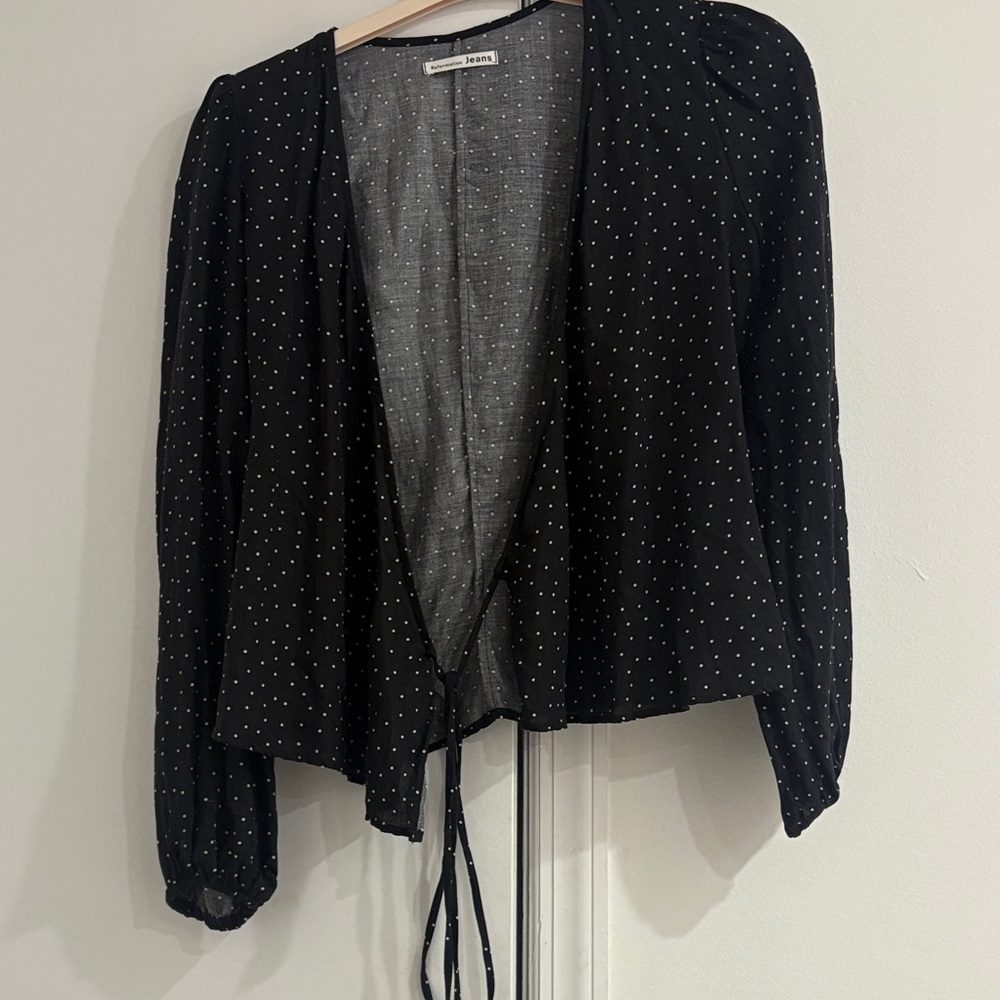 Black Polka Dot Tie-Front Blouse